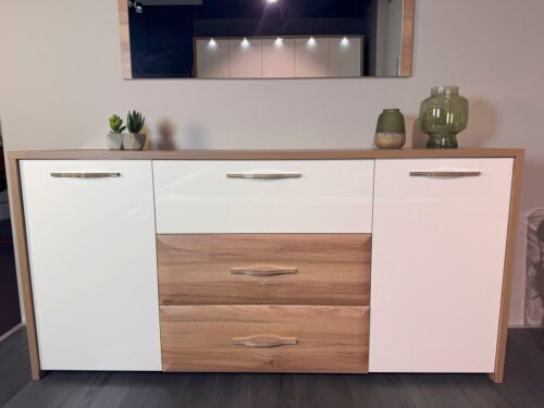 Home affaire Kommode Gala, melaminbeschichtet und beige hochglänzend UV lackiert (Soft-Close Funktion, Maße: B/T/H 170/46/83cm), 2trg., mit 4 Schubladen, klassische Rahmenoptik, FSC-zertifiziert