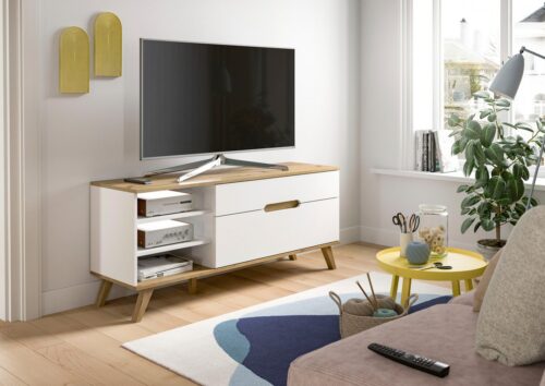 Home affaire Lowboard Alesund, Breite 140 cm, 1 Klappe, 1 Schubkasten, konischer Fuß, Scandi-Look, TV-Möbel, TV-Schrank, TV-Lowboard, Mediaboard, Wohnmöbel