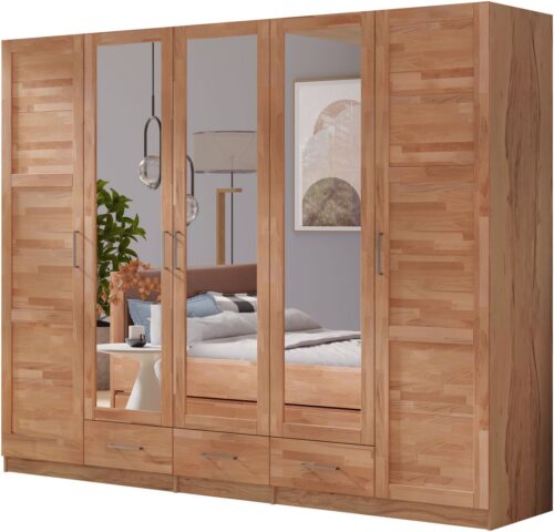 Home affaire Kleiderschrank Sabrina, natürlicher Landhausstil, mit Innenausstattung Spiegel und Schubladen, teilmassiv,Buche oder Eiche, FSC-zertifiziert