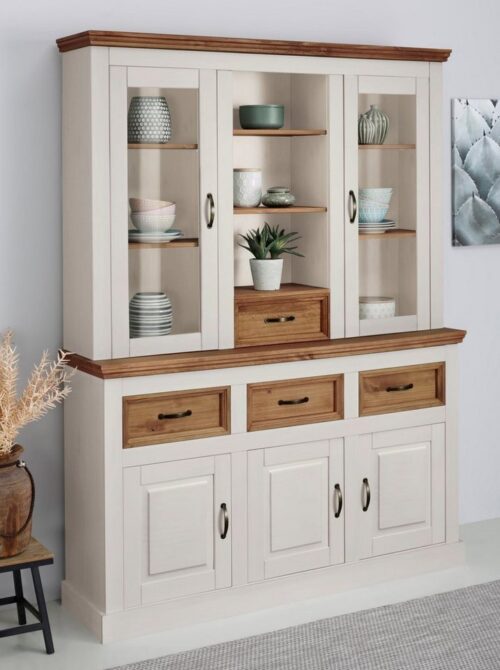 Home affaire Buffet Selma aus massivem Kiefernholz, mit Griffen aus antikisiertem Metall