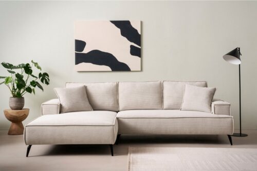 Home affaire Ecksofa TVINNU, L-Form, 275cm, in Cord und Leinenoptik, wahlweise Recamiere rechts/links, schwarze Füße, bequemer Sitzkomfort