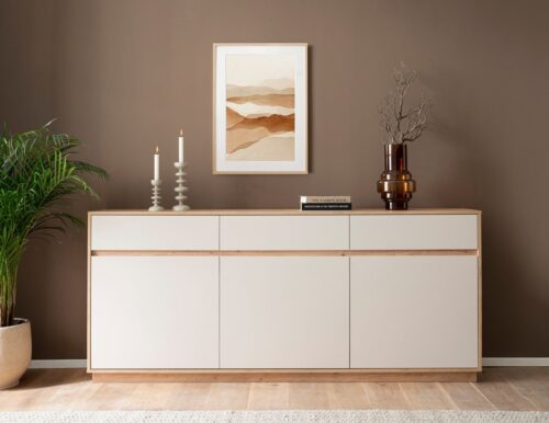 Home affaire Sideboard Sonora, moderner Schrank, Kommode in Eiche Artisan, 202 cm breit, filigrane Rahmenoptik, ausreichend Stauraum, vielseitig einsetzbar
