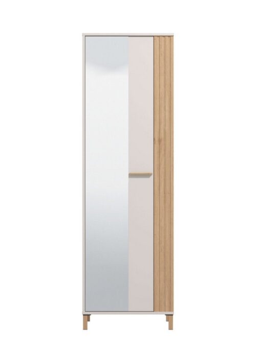Home affaire Garderobenschrank Belfort, Kleiderschrank, Stauraumschrank, Flurschrank, Höhe 193 cm mit Kleiderstange, 5 Fächer, mit einem Spiegel, in Kaschmirfarbe