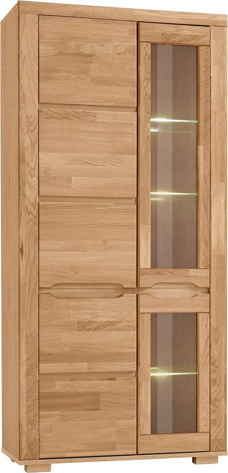 Home affaire Vitrine DENIS70, Wohnzimmer, viel Stauraum, verstellbaren Einlegeböden, geölt B/T/H:90/40/190cm, Front Eiche massivholz,geölt, 10 Fächer, Grifflos
