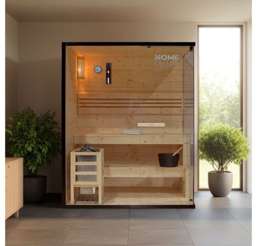 HOME DELUXE Sauna SHADOW - L, BxTxH: 150.00 x 120,00 x 190,00 cm, 44 mm, (inkl. Saunaofen & komplettem Zubehör) für bis zu 3 Personen, inkl. 4,5 kW Saunaofen, hochwertige Fichte