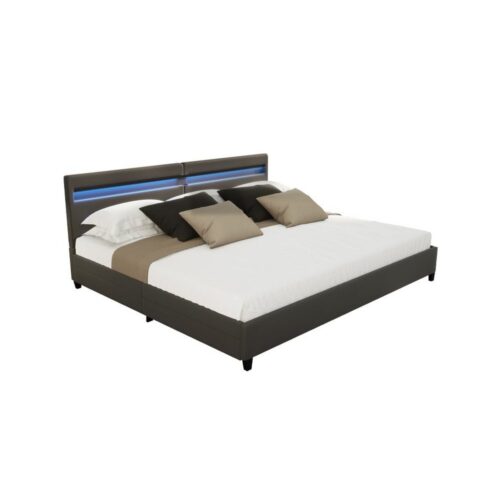 HOME DELUXE Kunstlederbett LED Bett mit Schubladen - 200 x 200 cm / 270 x 200 cm (inkl. Schubladen), gepolstertes Kopfteil, LED Beleuchtung, Familienbett, Stauraumbett