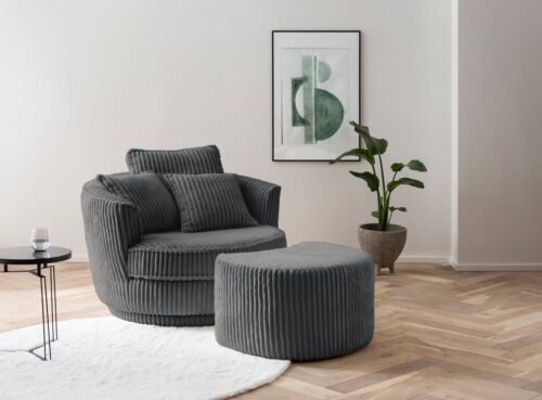 Home affaire Drehsessel MAISIE, Love Seat XXL Lese-Sessel, Big-Sessel mit Hocker, (2-St), Set in MEGA CORD und Web-Velours, drehbar 360 Grad