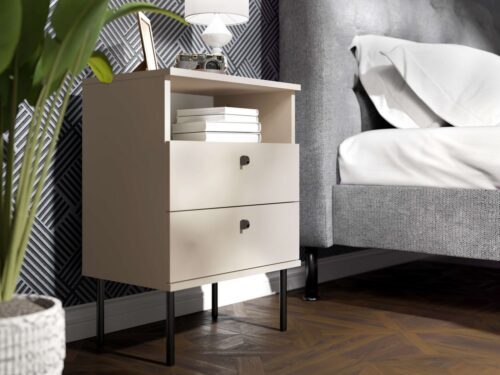 Home affaire Nachttisch Elyria, Metallgriffe, FSC-zertifizierter Holzwerkstoff (Nachtkommode B/T/H 50/34/69cm), mit schwarzen Griffen an schwarzen Metallbeinen