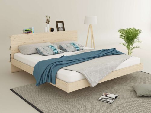Home affaire Massivholzbett Amaliah Schwebebett, versteckte Regale hinter dem Kopfteil, schwebender Effekt, mit Lattenrost, modernes Design, stabile Qualität