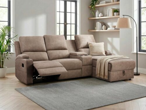 Home affaire Ecksofa NAPORI Multimediasofa, 3er Kinosessel XXL, L-Form, 3 Bezugsstoffe, Kinosofa mit Relaxfunktion, Getränkehalter, Staufach und Staukasten