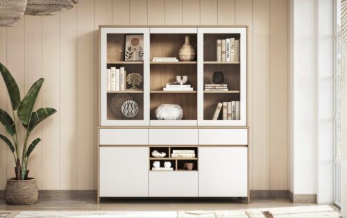 Home affaire Buffet Stranda, Hochschrank im Scandi-Style, moderner Schrank Rahmenoptik, ausreichend Stauraum, vielseitig einsetzbar, 164 cm breit