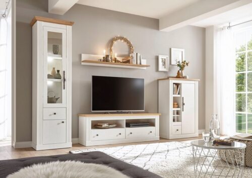 Home affaire Wohnwand Westminster TOPSELLER!, (Set, 4-St., Vitrine, Lowboard, Kommode, Wandregal), im romantischen Landhausstil
