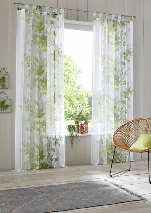 Home affaire Gardine Ina (2 St), Schlaufen, transparent, Voile, 2-er Set, einseitig floral bedruckt, Voile, Blumen