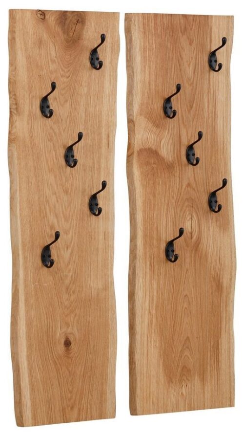 Home affaire Garderobenpaneel Brodi (Maße pro Paneel (B/T/H): 25/2/90 cm), aus massiver Eiche in Wellenform, 2er-Set mit je 5 Metallhaken