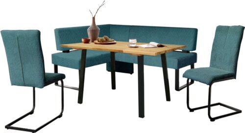 Home affaire Eckbankgruppe Oliver, (Set, 4-tlg., 4-tlg), Eckbank mit Wellenunterfederung im Sitz, Tisch Massiv Eiche