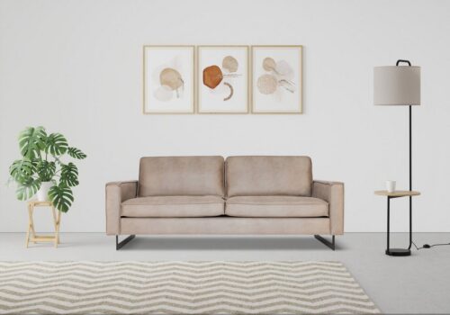 Home affaire 3-Sitzer Pinto, 206 cm, Cord, Chenille, Lederoptik, mit Keder, schwarze Metallfüße, Wellenunterfederung