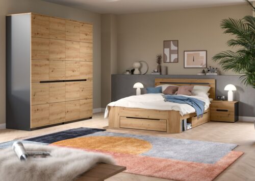 Home affaire Schlafzimmer-Set REHAT, 4-teilig, best. aus: Bett, Kleiderschrank & 2x Nachtkommode, (4-tlg., TOPSELLER!, für Matratzengröße 140x200 cm, viel Stauraum), Rehat, Schlafzimmerset, Bett 140x200 cm, Nachttische, 1 Kleiderschrank