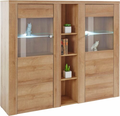 Home affaire Highboard Larona, zeitlose Hochkommode mit 2 Türen, Türkommode, Höhe 129,5 cm, Anrichte mit dekorative Rahmenoptik, Türen mit Glaseinsatz