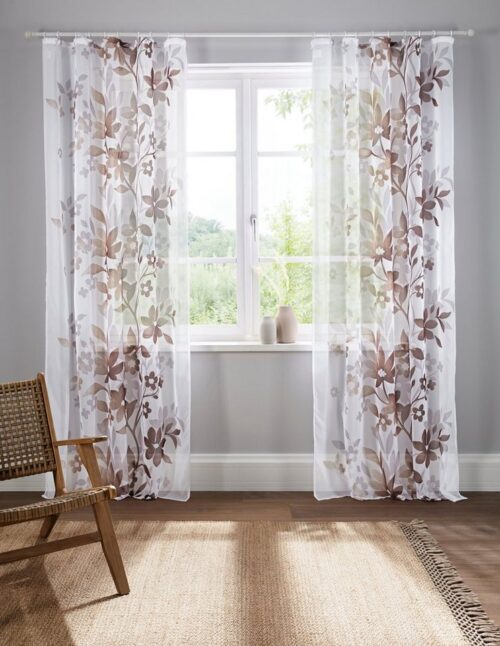 Home affaire Gardine Ina (2 St), Kräuselband, transparent, Voile, transparent, 2-er Set, einseitig bedruckt, Voile