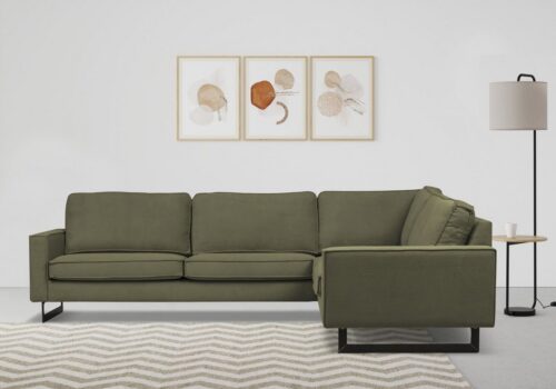 Home affaire Ecksofa Pinto, XXL, 250/290 cm, langer Schenkel, Ottomane, Cord, Chenille, Lederoptik, mit Keder, Metallfüße, Wellenunterfederung