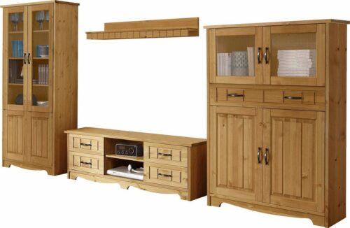 Home affaire Wohnwand Trinidad, (Set, 4-St), Set aus 1 Vitrine, 1 Lowboard, 1 Highboard, 1 Wandboard