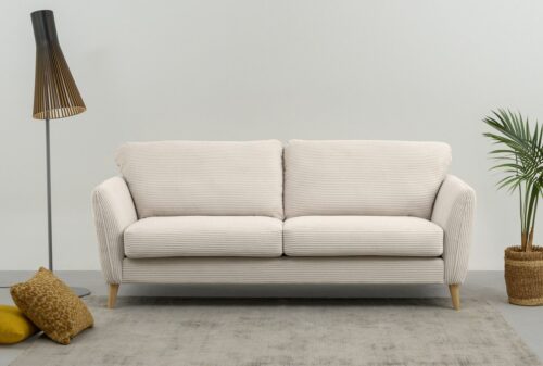 Home affaire 3-Sitzer MARSEILLE 3er Sofa 206 cm, Cord, Flachgewebe, Struktur, Webstoff, Massivholzbeine Eiche, Landhausstil, Wellenunterfederung