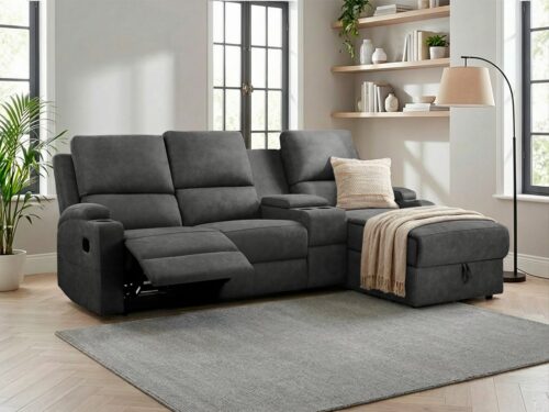 Home affaire Ecksofa NAPORI Multimediasofa, 3er Kinosessel XXL, L-Form, 3 Bezugsstoffe, Kinosofa mit Relaxfunktion, Getränkehalter, Staufach und Staukasten