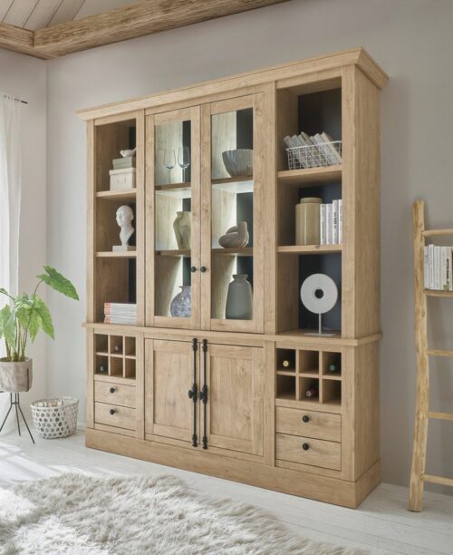 Home affaire Buffet Cornwall, Küchenschrank im Landhausstil, Anrichte, Eiche Dekor (1-St) Metallgriffe, 193 cm breit, viel Stauraum, inkl. Flascheneinteilung