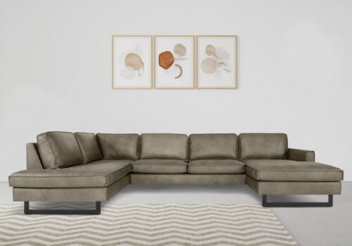 Home affaire Wohnlandschaft Pinto, 350 cm, U-Form, XXL, mit Ottomanen, Cord, Chenille, Lederoptik, mit Keder, Metallfüße, Wellenunterfederung