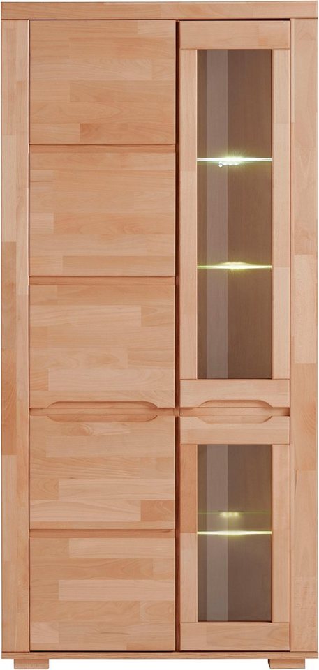Home affaire Vitrine DENIS70, Wohnzimmer, viel Stauraum, verstellbaren Einlegeböden, geölt B/T/H:90/40/190cm, Front Kernbuche massivholz,10 Fächer, Grifflos
