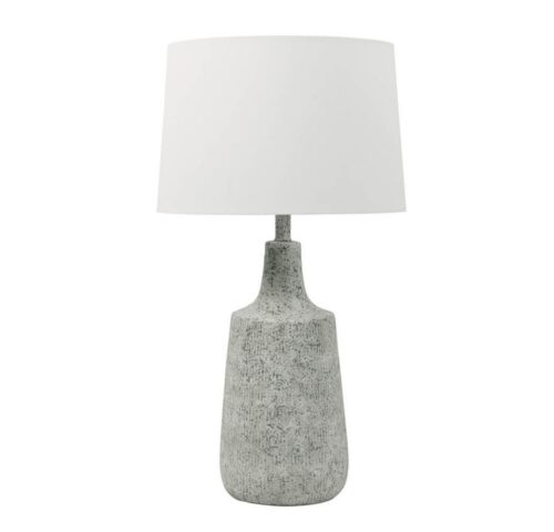 HOME DELUXE Tischleuchte CARO in Steinoptik, Weißer Stoffschirm, Wohnzimmerlampe, Schreibtischlampe