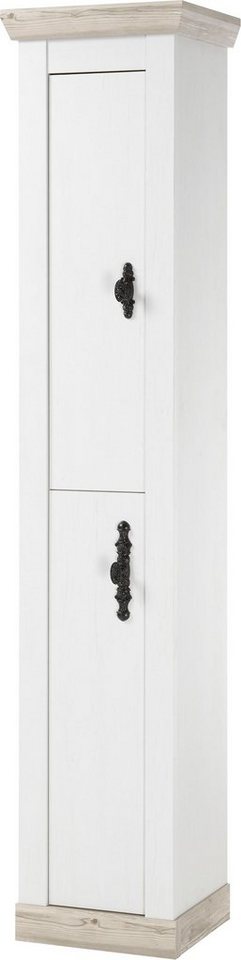 Home affaire Hochschrank Florenz, Badschrank im Landhausstil, Schrank mit Metallgriffen in Pinie Weiß, mit ausreichend Stauraum hinter Drehtüren