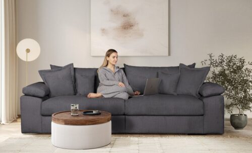 Home affaire Big-Sofa Soft&Cosy XL, B: 246 cm - OTTO. Verlässliche Qualität., Mega-Sofa, Cord oder Chenille-Struktur, mit Federkern & 4 Zierkissen