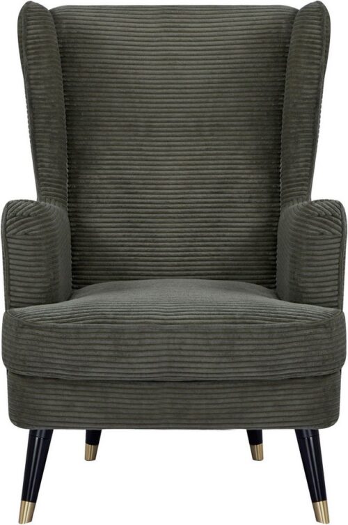 Home affaire Ohrensessel ZILLER, TV-Sessel, frei im Raum stellbar, in Cord und Samtvelours, Holzfüsse mit dekorativen Metallhülsen, Traumhafter Relaxsessel