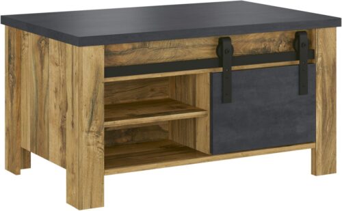 Home affaire Couchtisch York, Beistelltisch, Wohnzimmertisch mit Scheunentorbeschlag, mit Ablagemöglichkeiten, in Hunton Oak und Anthrazit