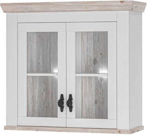 Home affaire Hängeschrank Florenz, Glashängeschrank in Pinie Weiß, Wandschrank mit verschnörkeltem Metallgriff, im Landhausstil