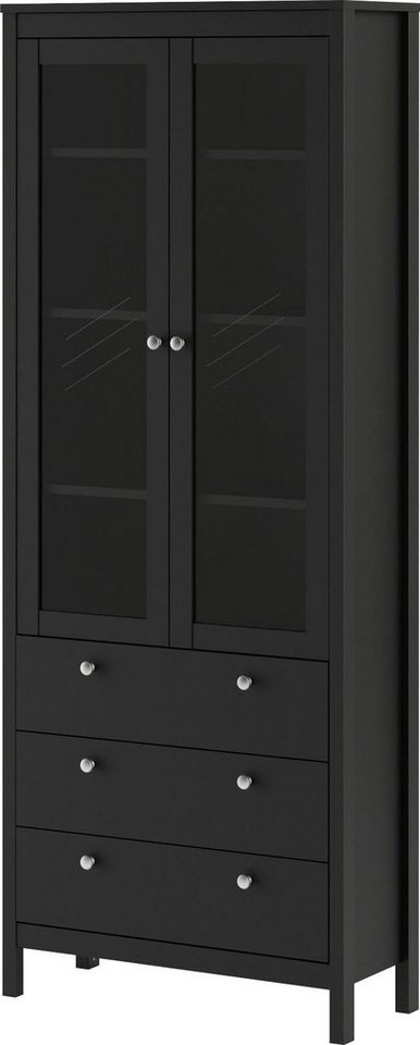 Home affaire Vitrine Madrid, Glasvitrine Vitrinenschrank Ausstellung Sammelvitrine mit 2 Glastüren und 3 Schubladen, Breite 78 cm