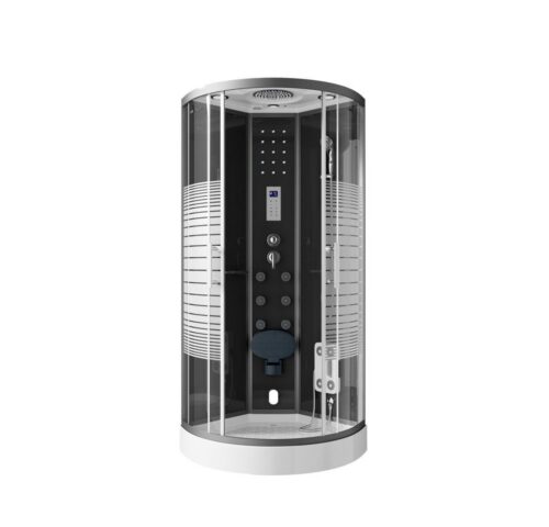HOME DELUXE Dampfdusche BLACK PEARL, BxT: 90x90 cm, Einscheibensicherheitsglas, inkl. Duschtasse, Armaturen, Radio & LED Beleuchtung, mit Schiebetür, Duschkabine, Fertigdusche, Komplettdusche