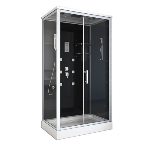 HOME DELUXE Eckdusche WAVE - XL 120 x 80 cm, BxT: 120x80 cm, inkl. LED Beleuchtung & Radio, Duschtempel, Fertigdusche