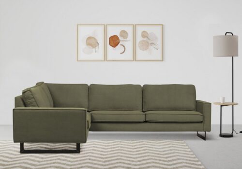 Home affaire Ecksofa Pinto, XXL, 250/290 cm, langer Schenkel, Ottomane, Cord, Chenille, Lederoptik, mit Keder, Metallfüße, Wellenunterfederung