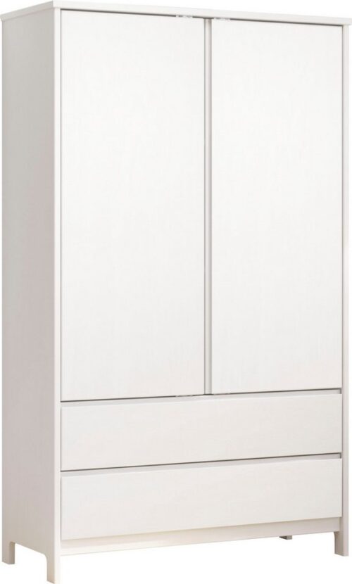 Home affaire Kleiderschrank Aarhus (1-St) Weißer, griffloser Massivholz Schrank - Mit 2 praktischen Schubladen