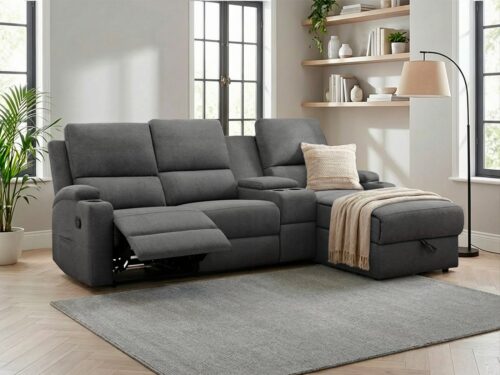 Home affaire Ecksofa NAPORI Multimediasofa, 3er Kinosessel XXL, L-Form, 3 Bezugsstoffe, Kinosofa mit Relaxfunktion, Getränkehalter, Staufach und Staukasten