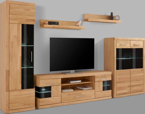 Home affaire Wohnwand Ribe Wohnwand Set-5 St., (Set, 5-St), Glaseinsatz aus gehärtetem Glas,Böden teilweise versetzbar