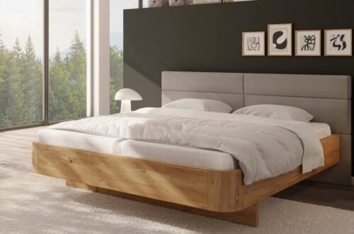 Home affaire Massivholzbett Latillé in Schwebeoptik, gepolstertes Kopfteil, wahlweise in Kernbuche o. Wildeiche erhältlich