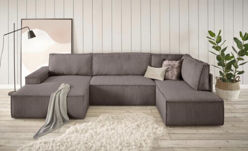 Home affaire Wohnlandschaft SHERWOOD U-Form, 329 cm - OTTO. Verlässliche Qualität., Schlaffunktion m. Bettkasten (194x139 cm), Cord, Vintage, Samtvelours