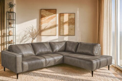 Home affaire Ecksofa Fumone, Lederoptik oder Soft-Touch Chenille, Breite 260, mit schwarzen Massivholzfüßen