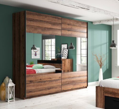 Home affaire Schwebetürenschrank Beta Schiebetürenschrank Kleiderschrank Wäscheschrank mit Spiegel, INKLUSIVE kompletter Innenausstattung, Metallgriffe