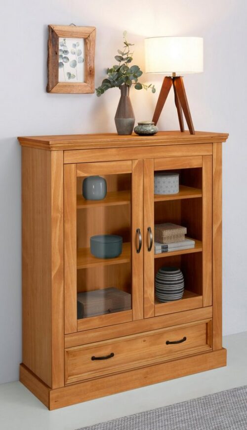 Home affaire Vitrine Selma Highboard aus massivem Kiefernholz, mit Griffen aus antikisiertem Metall