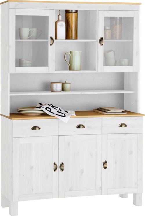 Home affaire Küchenbuffet Oslo 125 cm breit, aus massiver Kiefer, mit 2 Glastüren, Metallgriffe