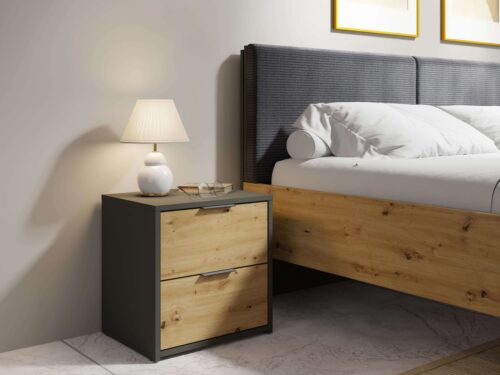 Home affaire Nachtkonsole Nachttische Loreto (2 Stücke), Maße: B/T/H 44/35/46 cm (Set, 2 St., Zwei Nachttische), Nachttische (SET) mit 2 Schubladen und dezenten, metallischen Griffen